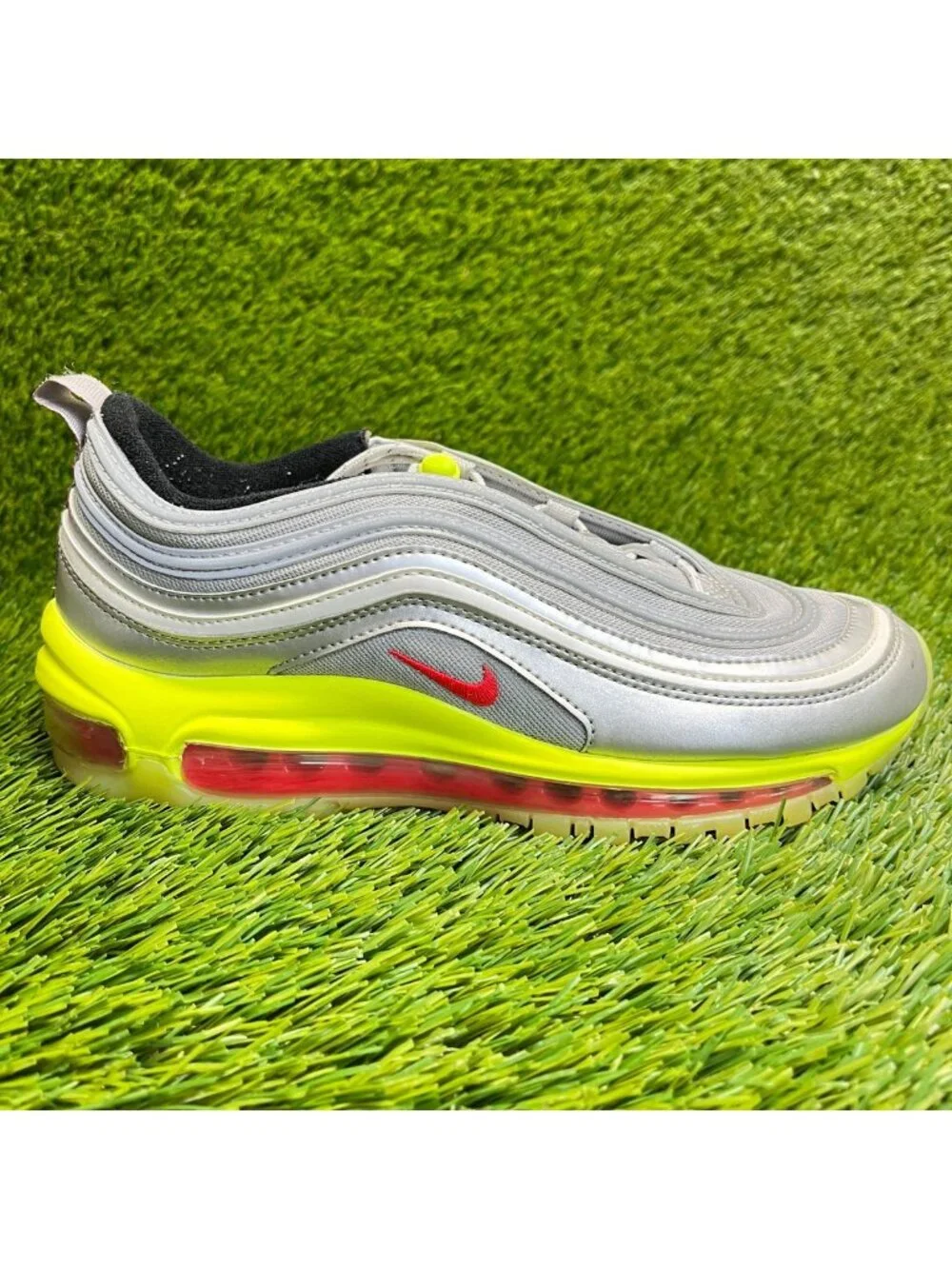 Nike Air Max 97 RFT GS Boys Size 6Y Silver Volt Athletic Running Shoes Sneakers